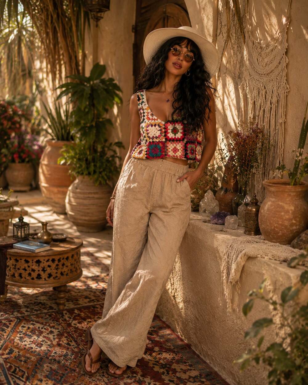 House of Harlow 1960 Sz.M Cotton Embroidered Palm Tree AOP pants